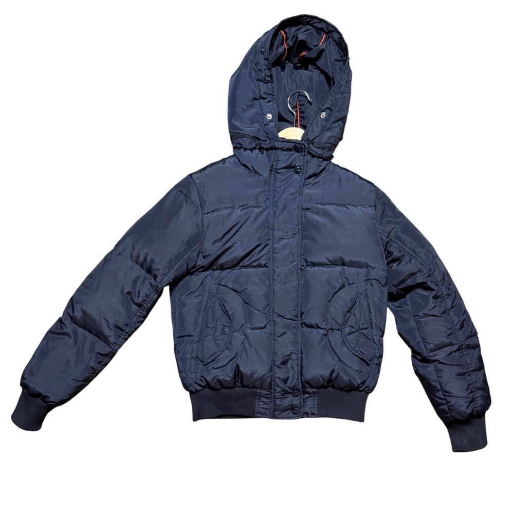 Gas Puffer Jacket Women XS Blue Pure Duck Down Hooded Full Zip EUC